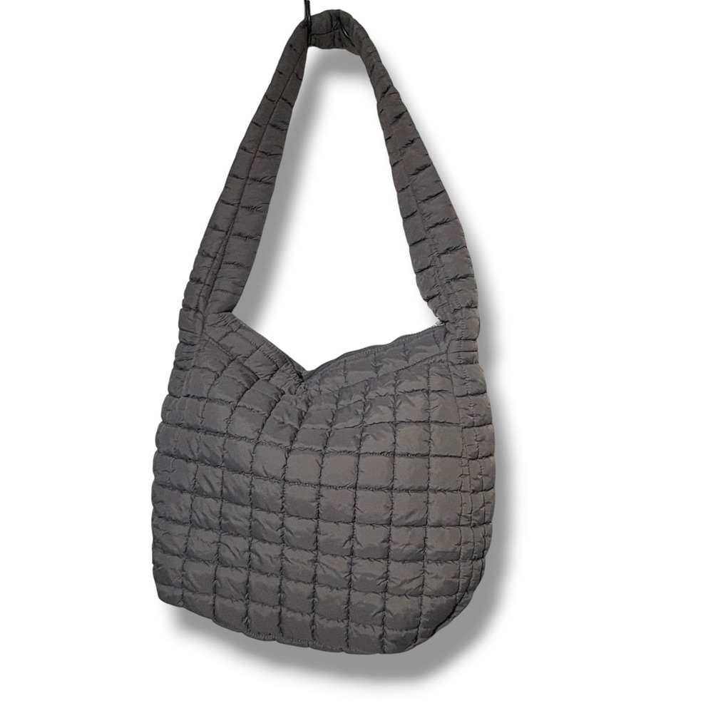 Urban Expressions Quilted Puffer Hobo Bag Charcoal Gray Square Grid Slouchy NEW - Picture 4 of 6